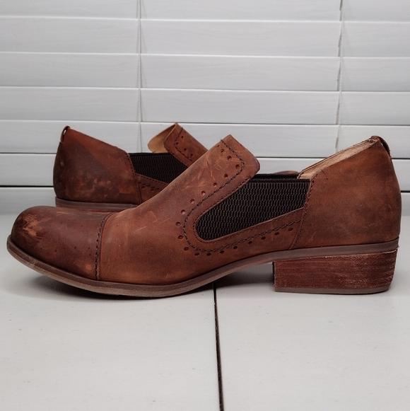 Kork-Ease Brown Leather Boho Low Stacked Heel Slip On Loafers Ankle Booties Sz11 - Picture 6 of 13